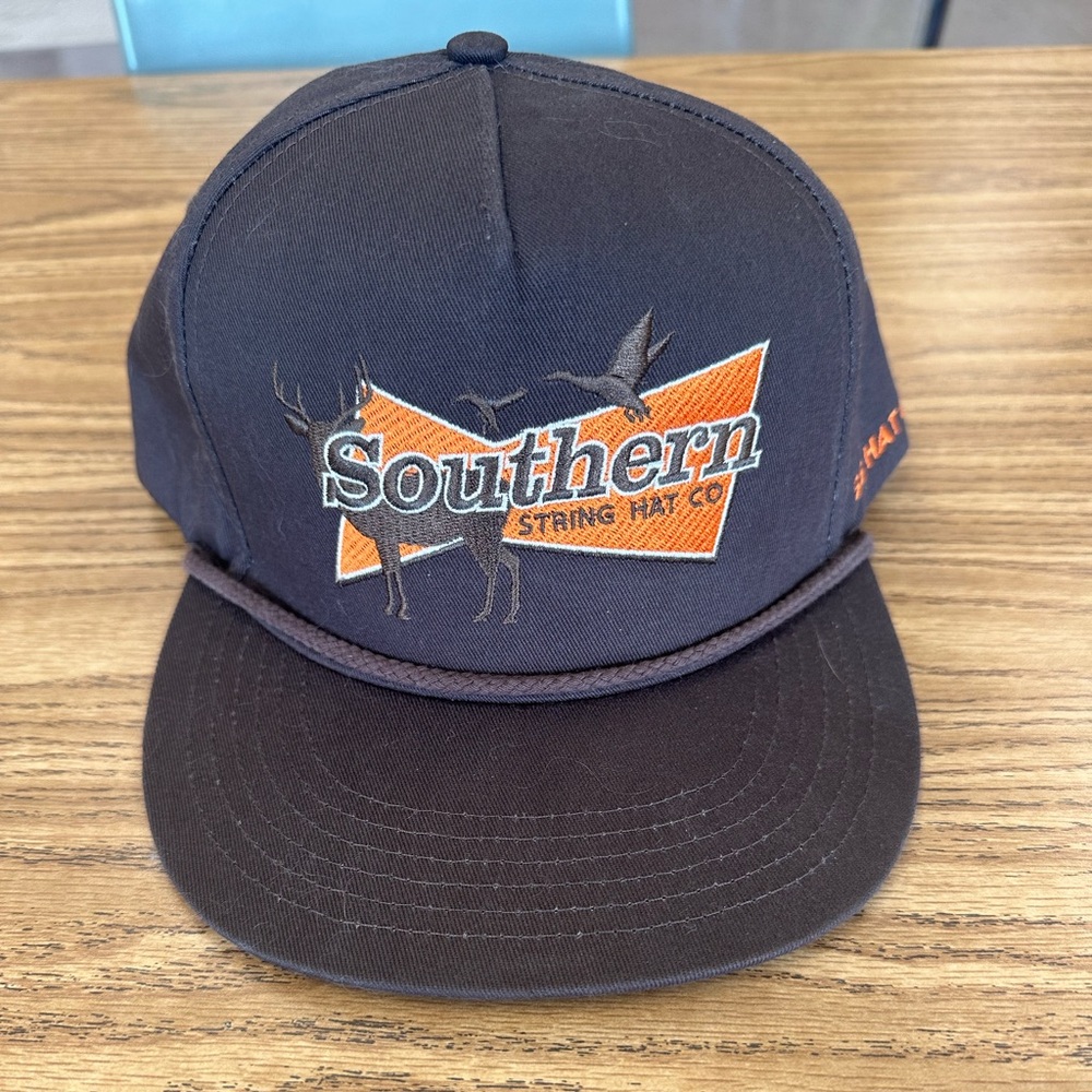 Southern String Hat Co. Black Snapback Hat with Orange Logo